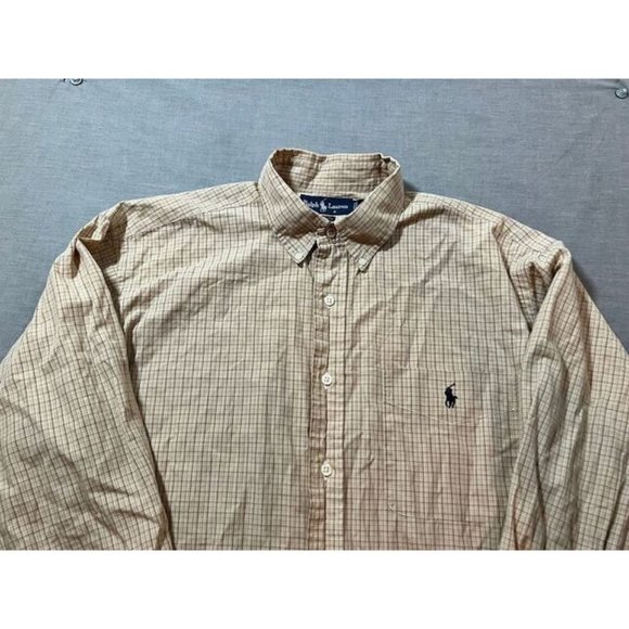 Ralph Lauren Shirt Adult XL 16 34/35 Beige Check‎ Long Sleeve Button Up Mens. - Picture 2 of 10